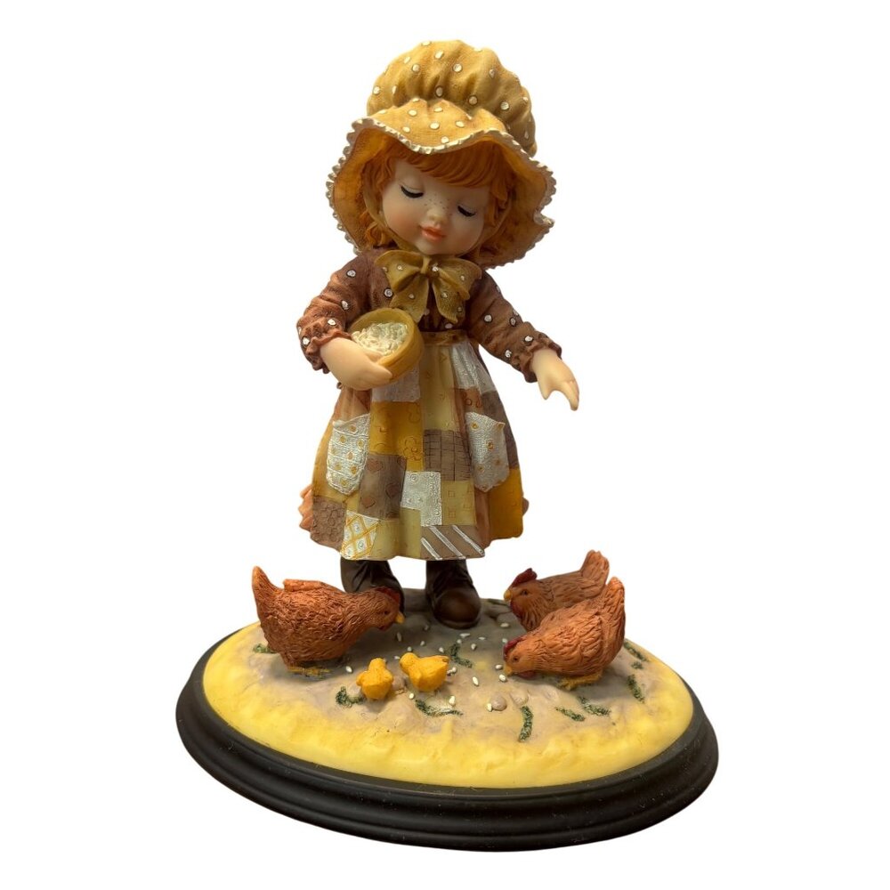 Sarah Kay Feeding The Chickens Figurine By Anri Italy Resin Vintage 1980s